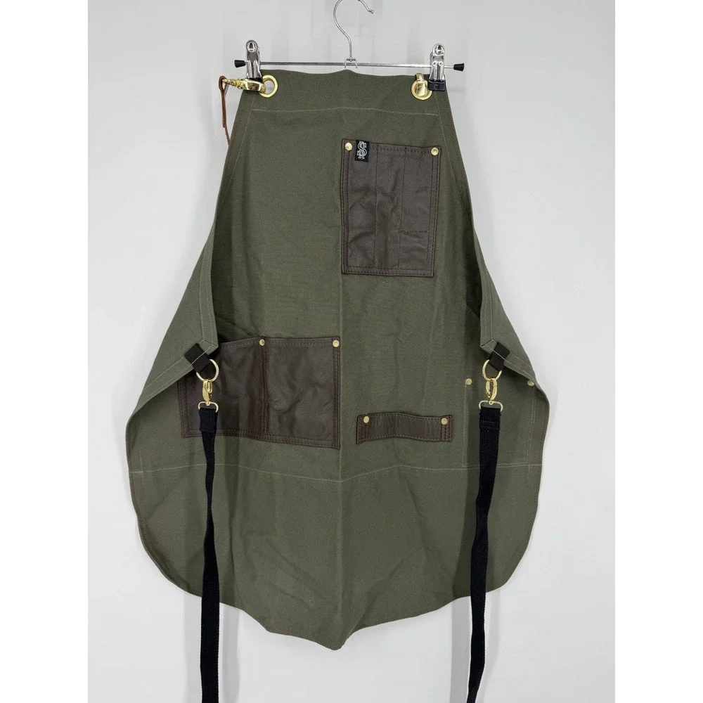 S&R Apron Co. Professional Canvas Leather Work Apron‎ Olive Green Brown Brass